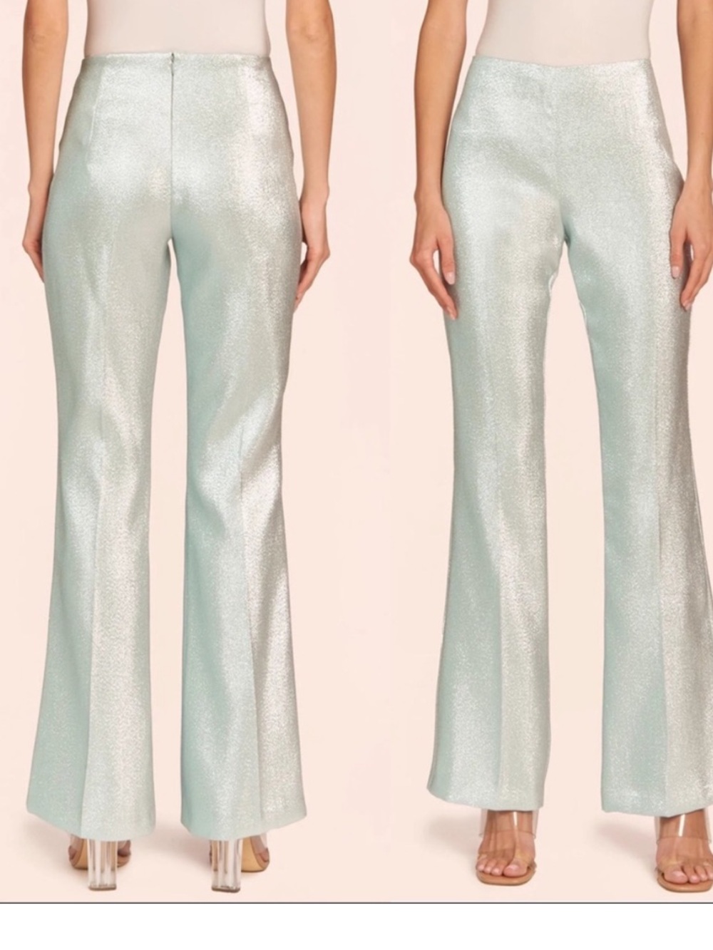 NWT Amanda Uprichard Kourt Ice Blue Mint Shimmer Flare Pants